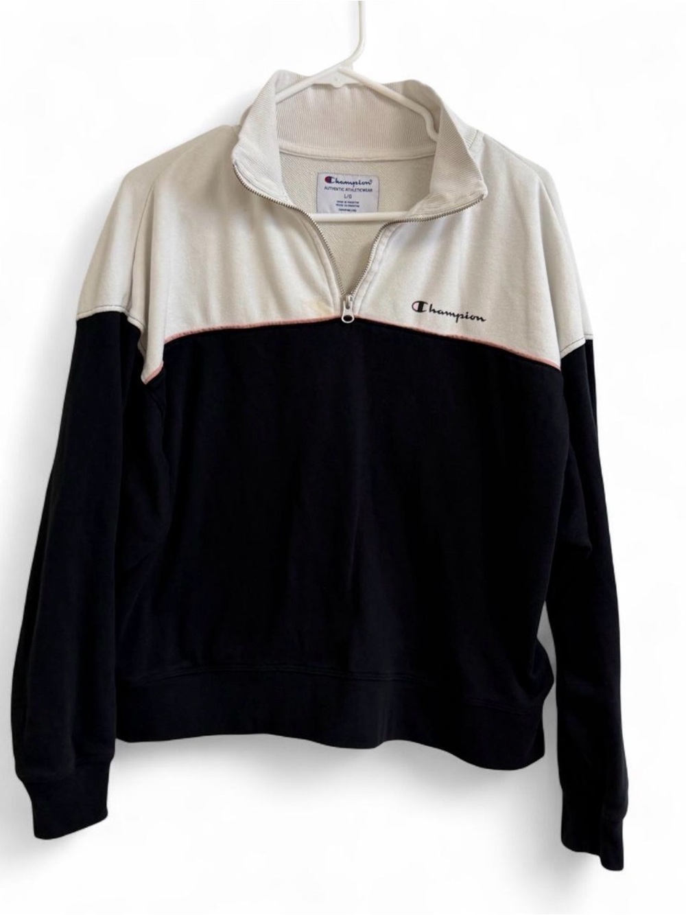 Champion Men’s Quarter-Zip Sweatshirt in Black and Cream